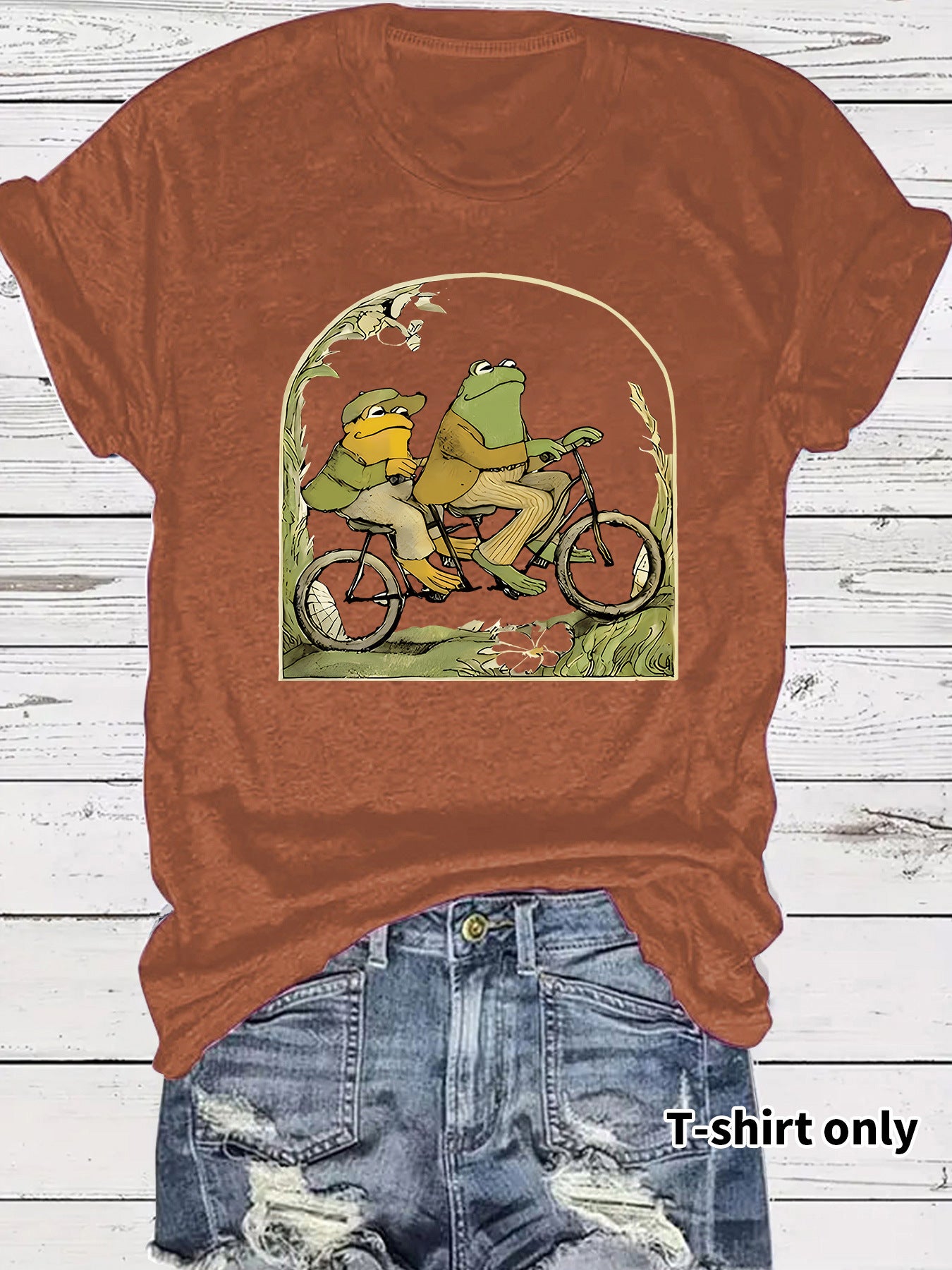 Frog riding bicycle printed short sleeved shirt