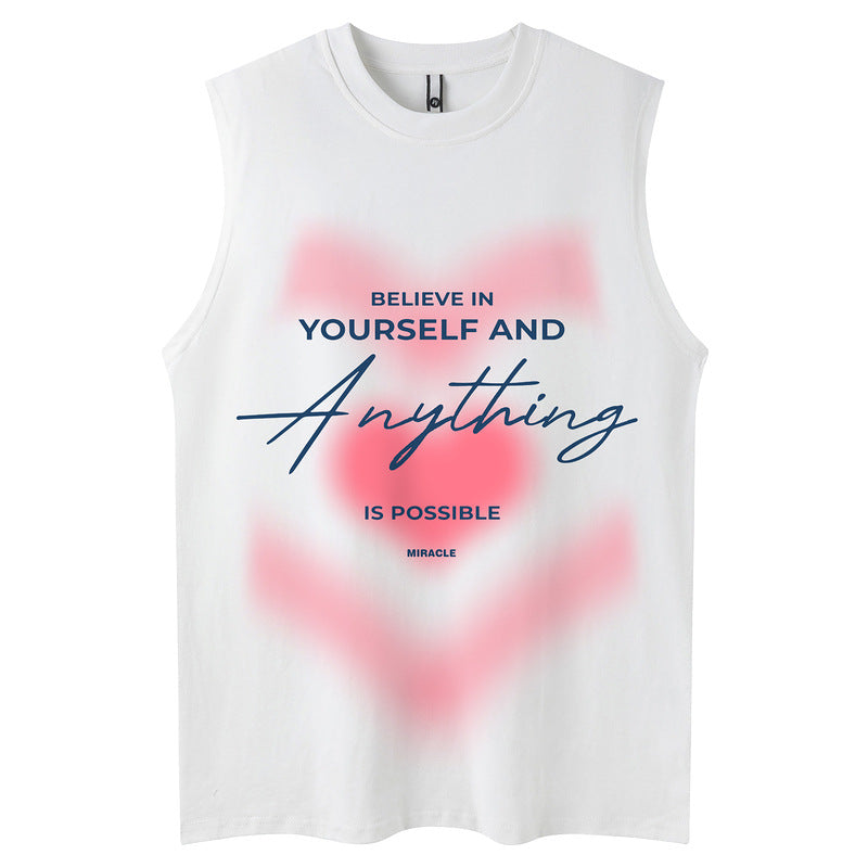 Casual Cursive Sleeveless Round Neck Loose Vest for Men