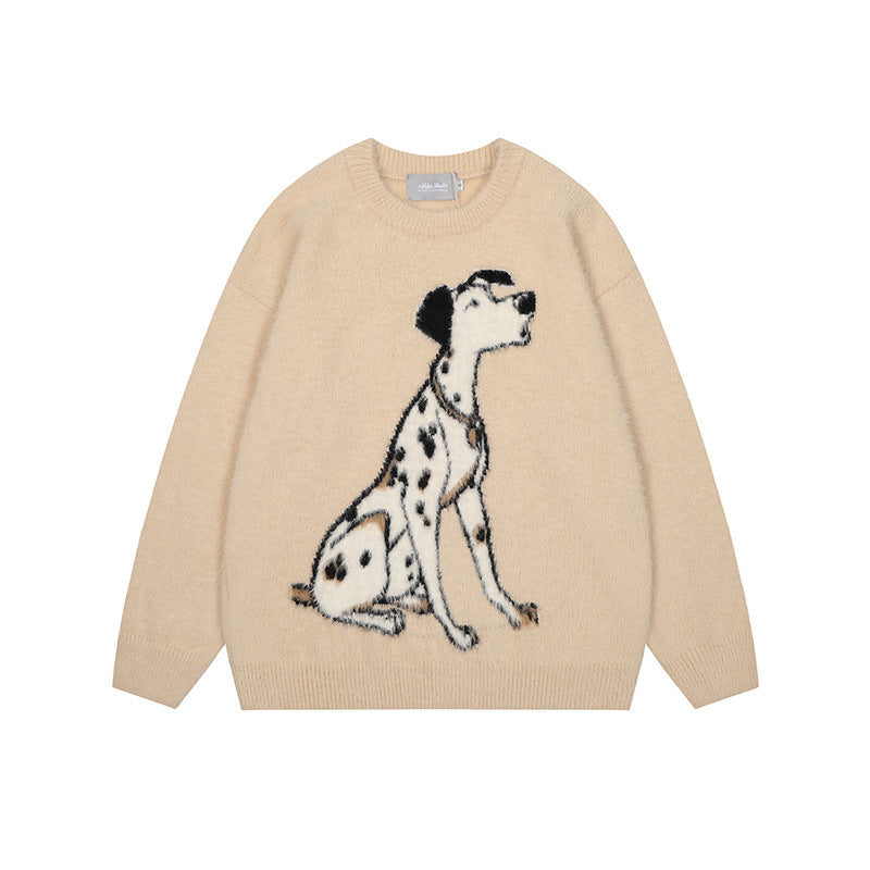 Mohair spotted dog jacquard round neck pullover sweater for men and women