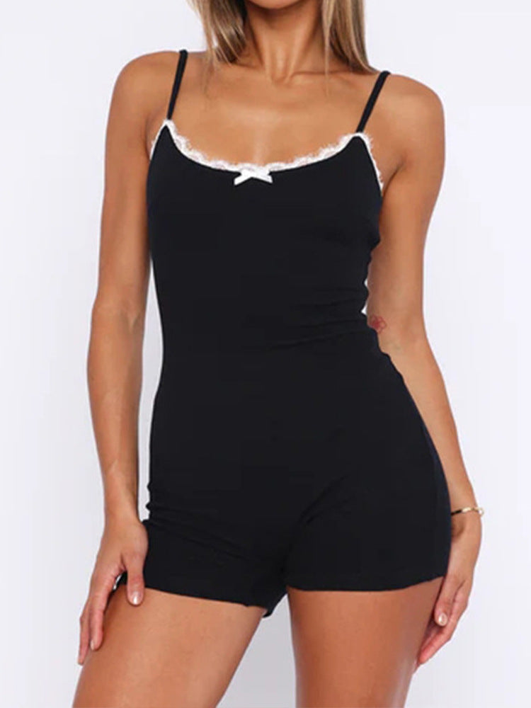 Simple Casual Versatile Fitted Women's Style Color Block Lace Jumpsuit