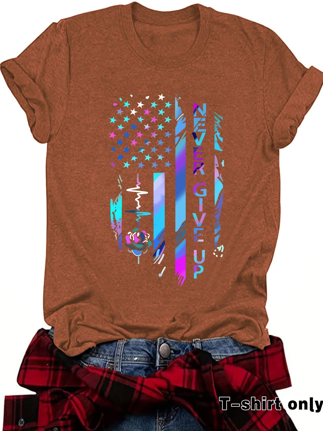 Cool letter pattern printed round neck loose short sleeved shirt