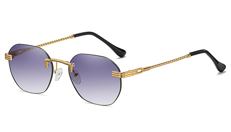 New frameless gold metal ladies sunglasses rimless gradient lens blue fashion sun glasses for men uv400 summer