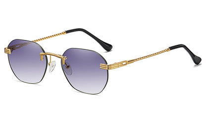 New frameless gold metal ladies sunglasses rimless gradient lens blue fashion sun glasses for men uv400 summer