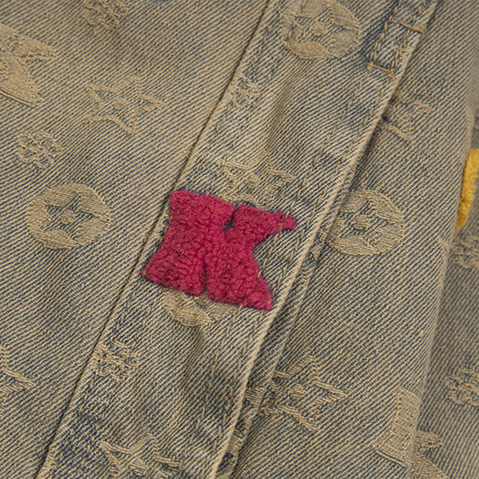 Yellow mud washed denim jacket for men and women