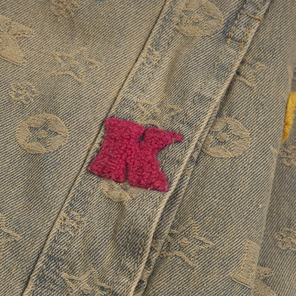 Yellow mud washed denim jacket for men and women