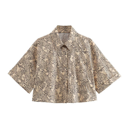 Summer New Product European and American Women's Fashion Short Printed Shirt+Shorts Set