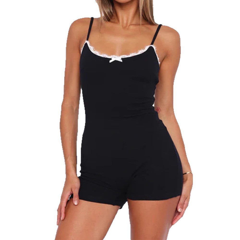 Simple Casual Versatile Fitted Women's Style Color Block Lace Jumpsuit