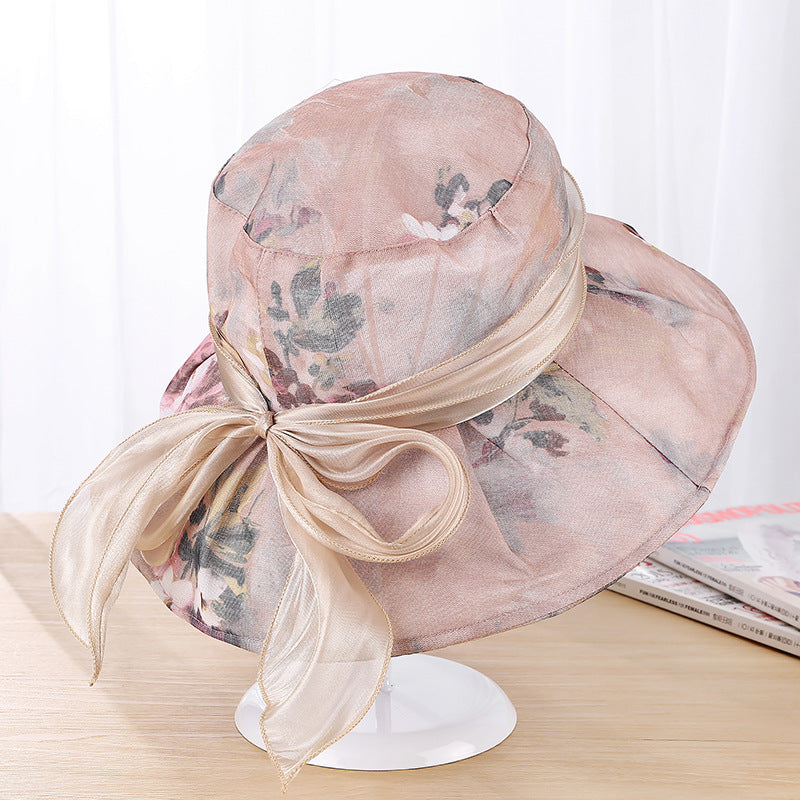 Sun Hat Women's Summer Outdoor UV Protection Foldable Big Brim Hat Fashion Bow Beach Hat