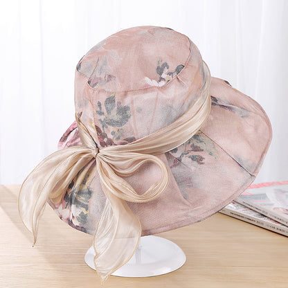 Sun Hat Women's Summer Outdoor UV Protection Foldable Big Brim Hat Fashion Bow Beach Hat