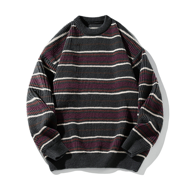Striped round neck sweater for men