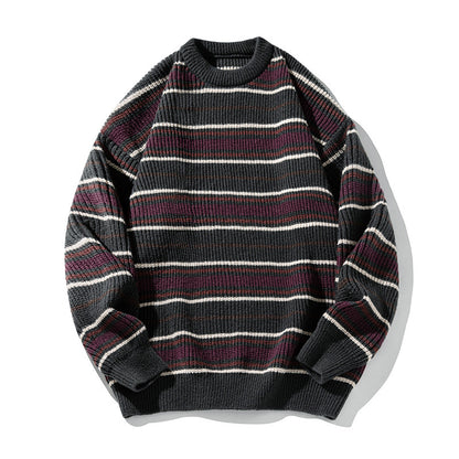 Striped round neck sweater for men