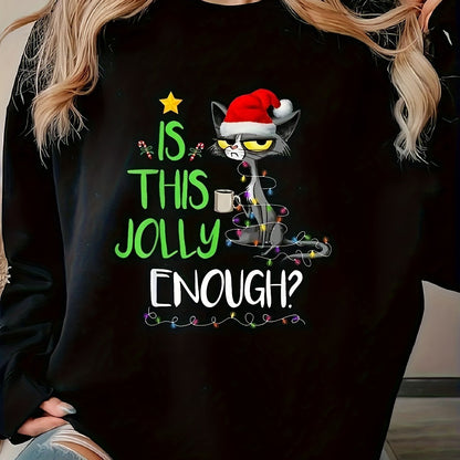 Plus Size Casual Christmas Sweatshirt for Women - Polyester