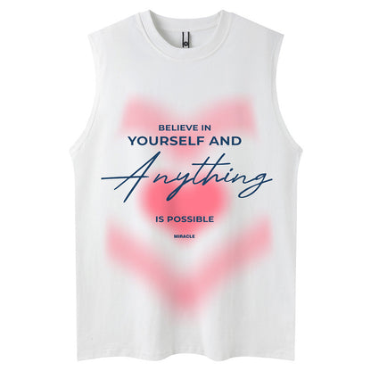 Casual Cursive Sleeveless Round Neck Loose Vest for Men