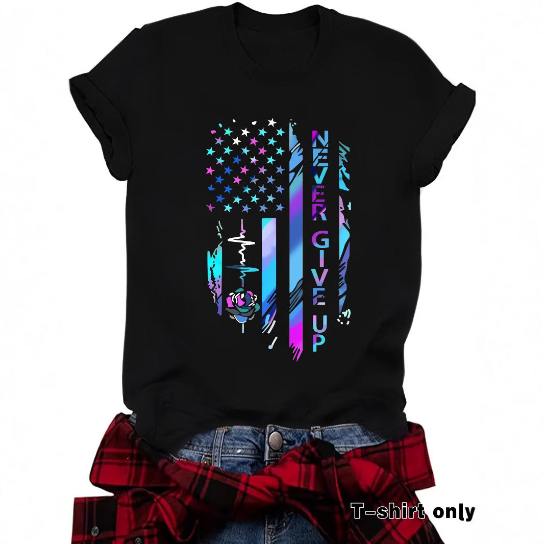 Cool letter pattern printed round neck loose short sleeved shirt