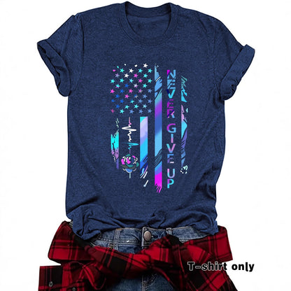 Cool letter pattern printed round neck loose short sleeved shirt