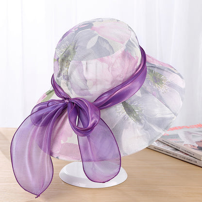 Sun Hat Women's Summer Outdoor UV Protection Foldable Big Brim Hat Fashion Bow Beach Hat