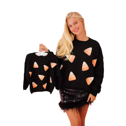 Halloween Element Sequin Long Sleeve Crew Neck Sweatshirt