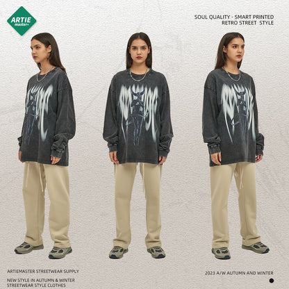 Autumn and Winter New Product Abstract and Virtual Digital Printing American Retro Men's Long sleeved T-shirt