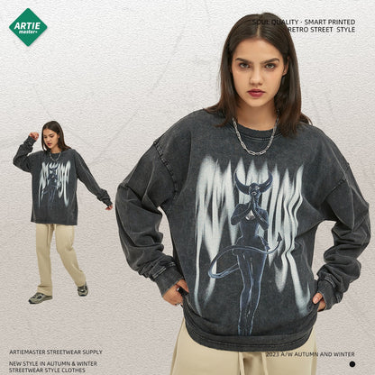 Autumn and Winter New Product Abstract and Virtual Digital Printing American Retro Men's Long sleeved T-shirt