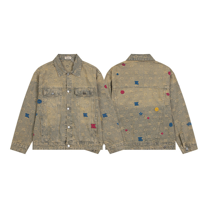 Yellow mud washed denim jacket for men and women