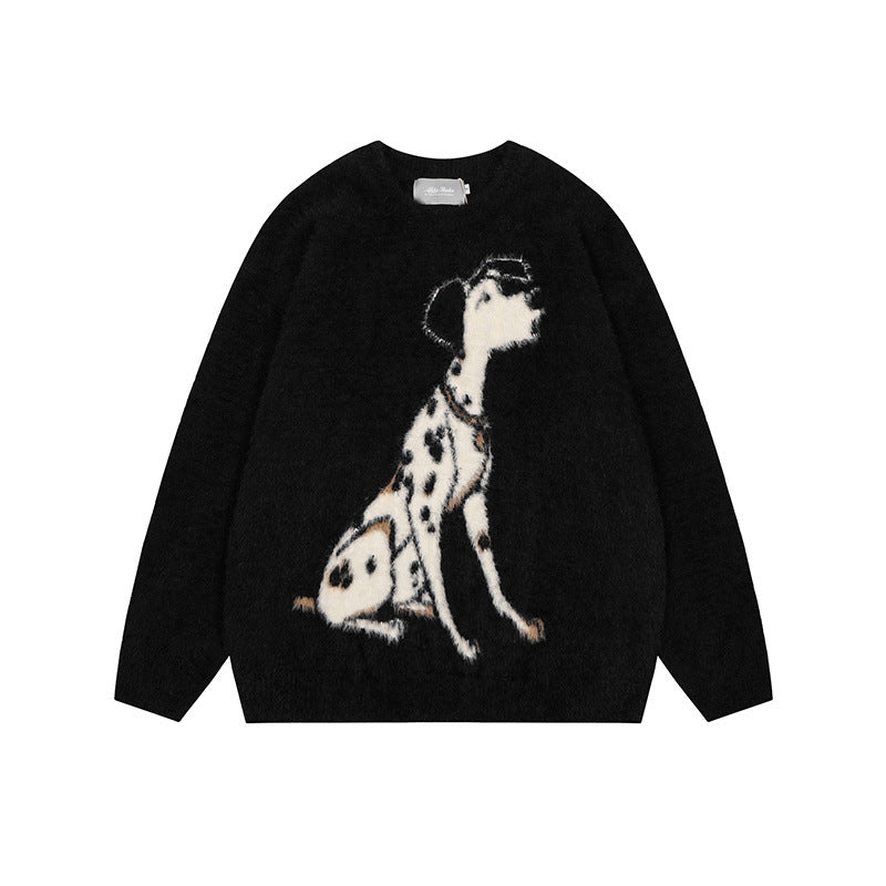 Mohair spotted dog jacquard round neck pullover sweater for men and women