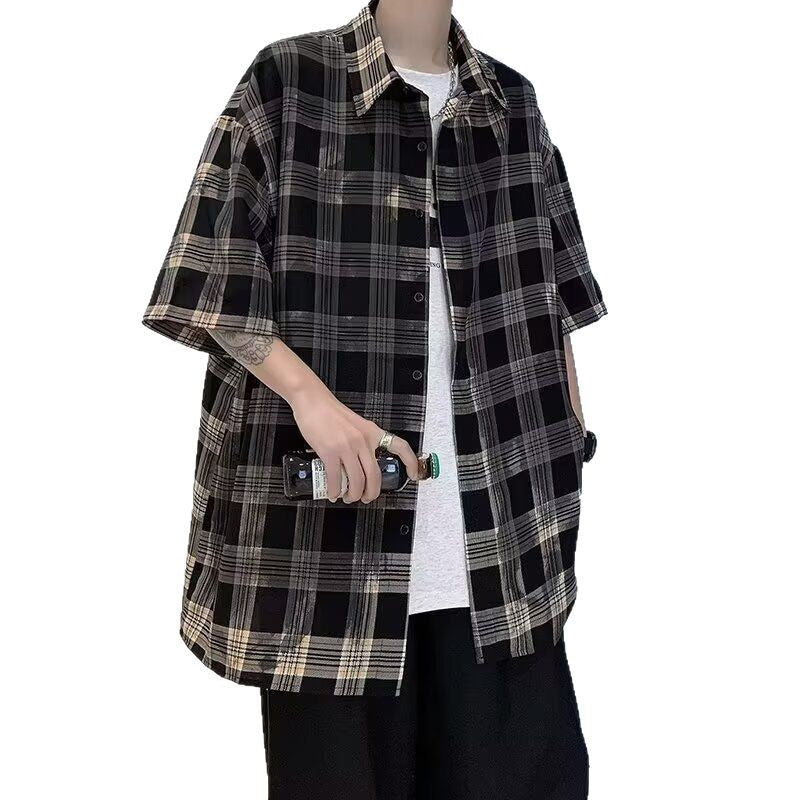 Summer checkered short sleeved shirt for men