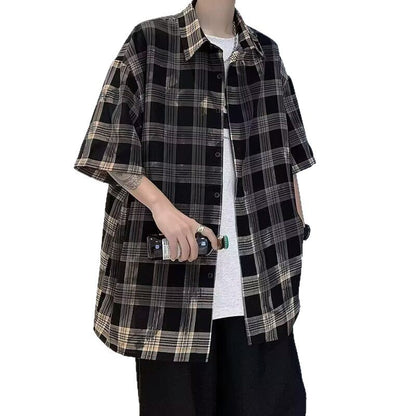 Summer checkered short sleeved shirt for men