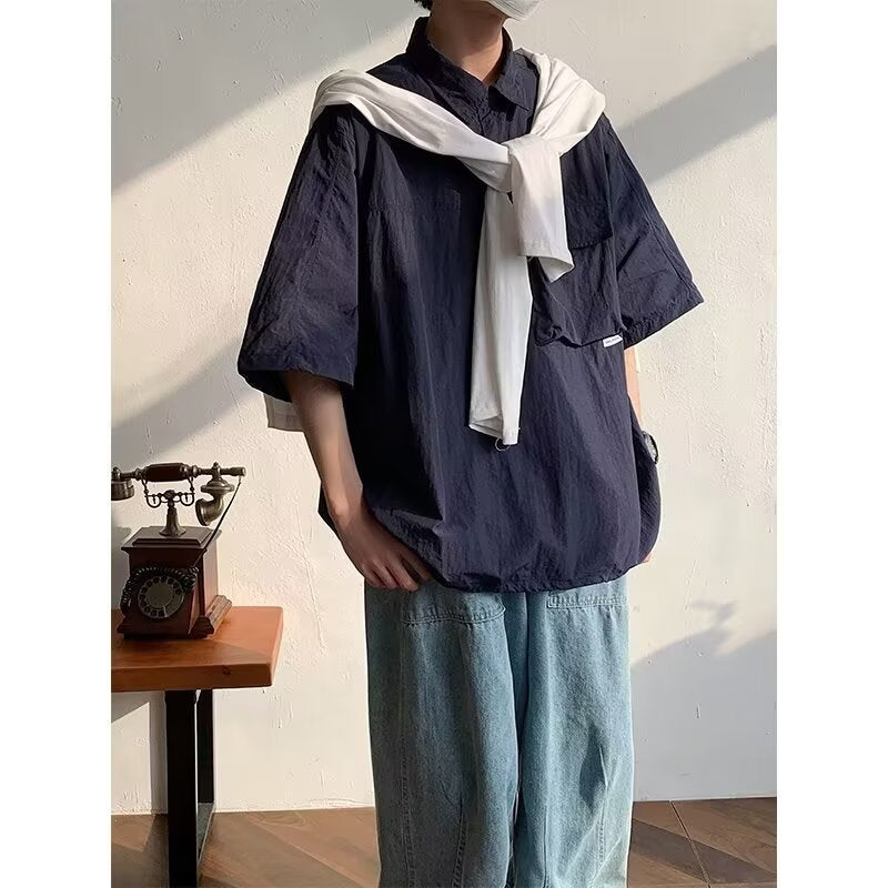 Summer solid color short sleeved shirt for men