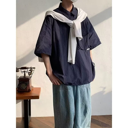 Summer solid color short sleeved shirt for men