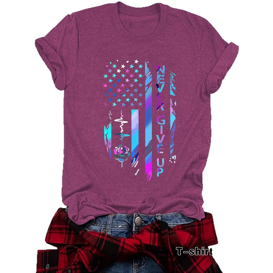 Cool letter pattern printed round neck loose short sleeved shirt