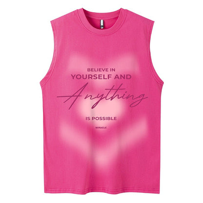 Casual Cursive Sleeveless Round Neck Loose Vest for Men