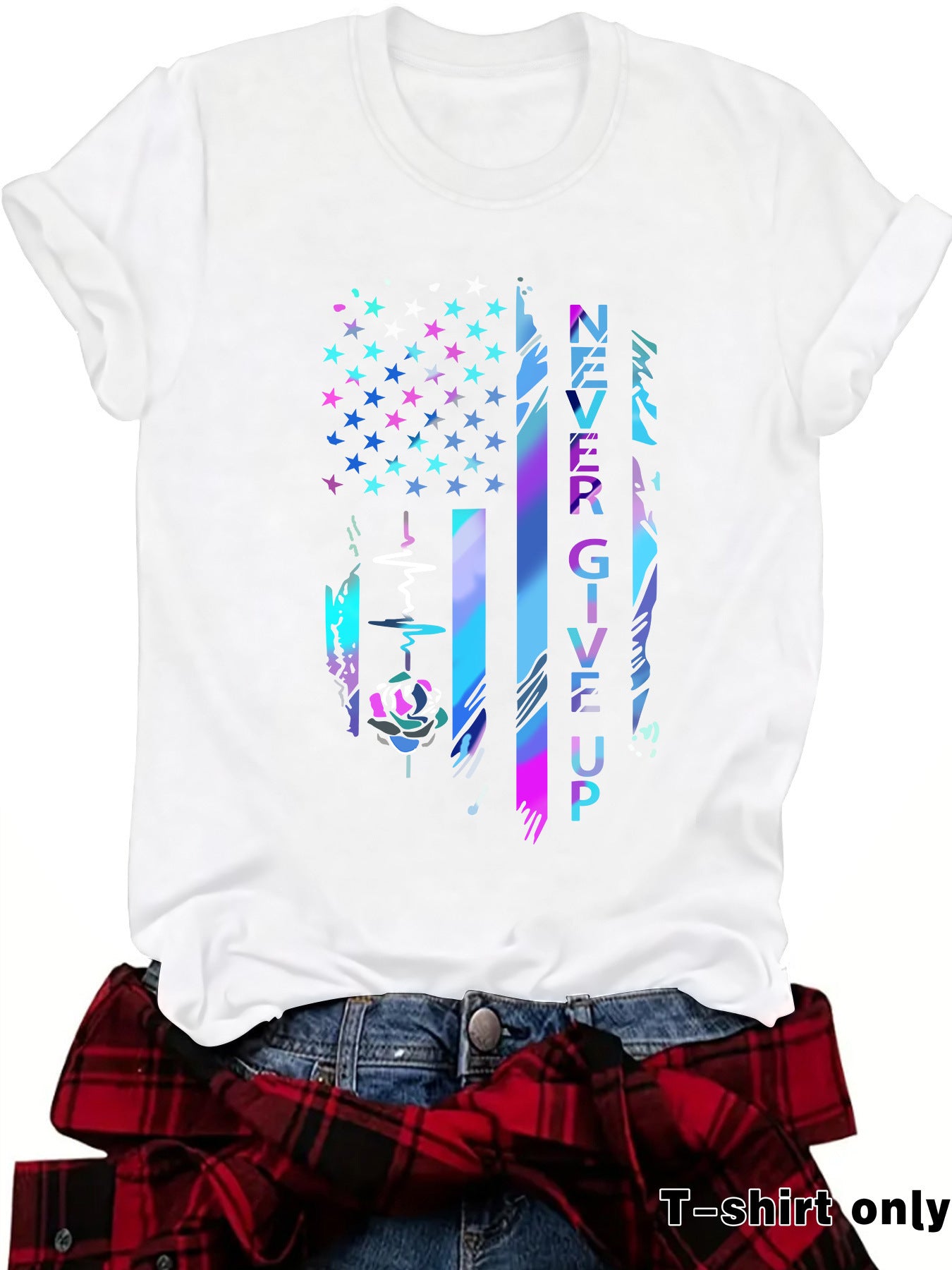 Cool letter pattern printed round neck loose short sleeved shirt