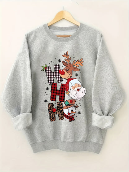 Festive Christmas Sweatshirt for Women, Plus Size Casual