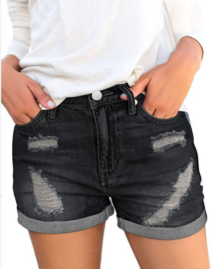 Style Distressed Cuffed Denim Shorts for Women