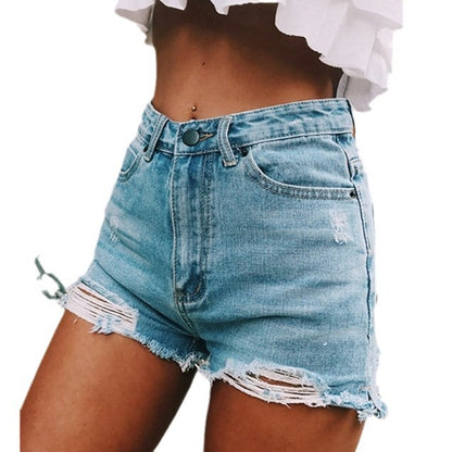 High waisted ripped tassel denim shorts for women
