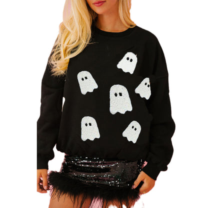 Halloween Element Sequin Long Sleeve Crew Neck Sweatshirt