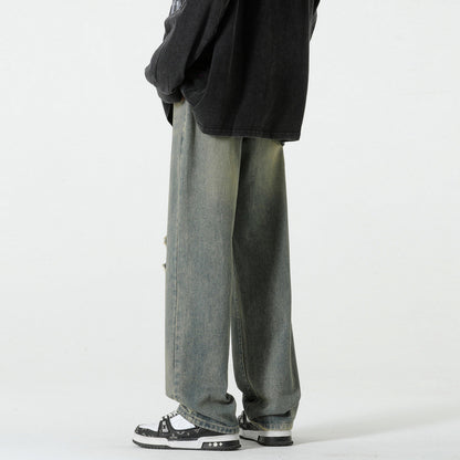 Hole-Designed Straight Leg Jeans for Men