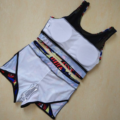 Women High Waist Bikini Swimsuits 3XL Plus Size Swim Wear Bathing Suit African Print Biquini Large Two Piece Neck Swimwear
