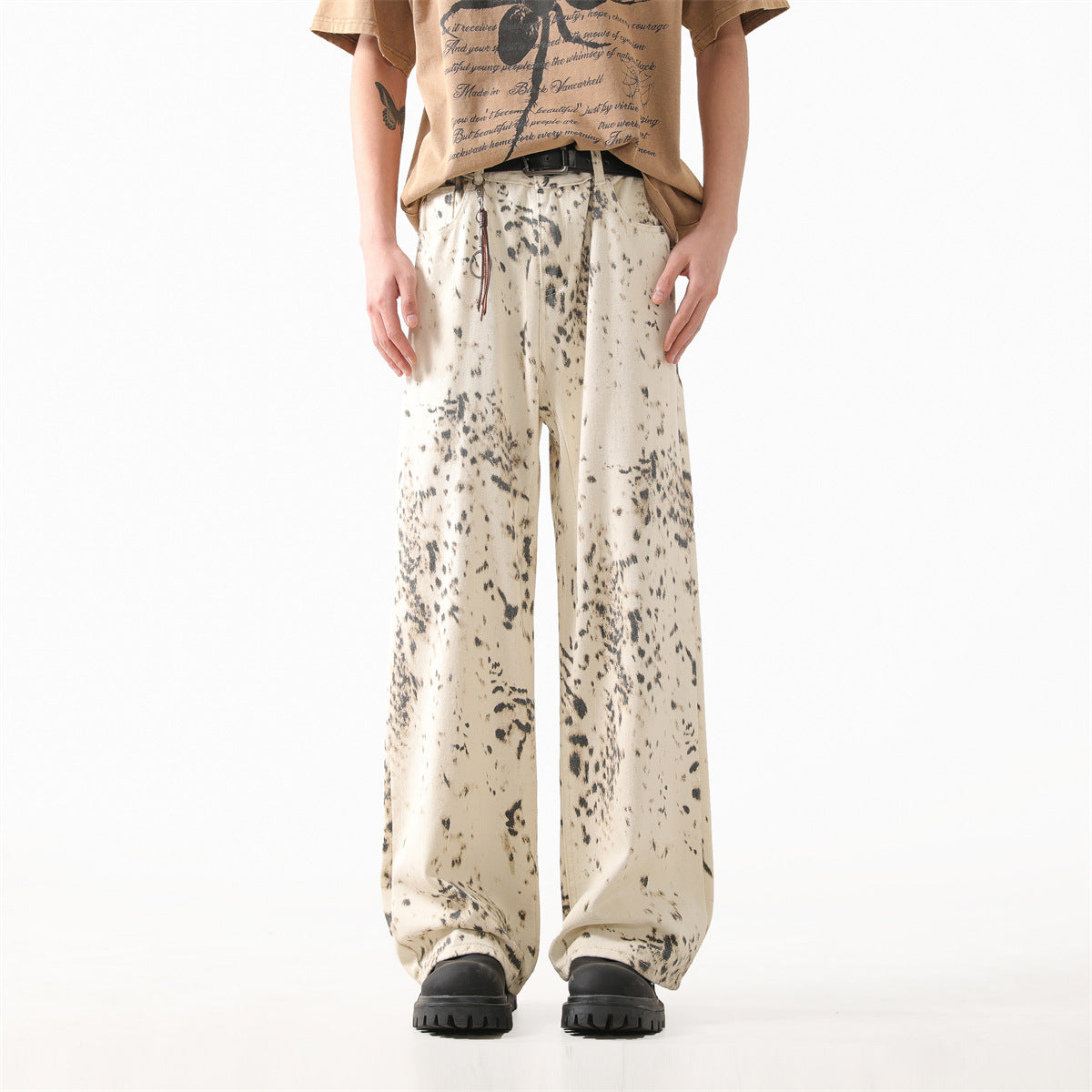 Leopard print jeans for men and women in summer