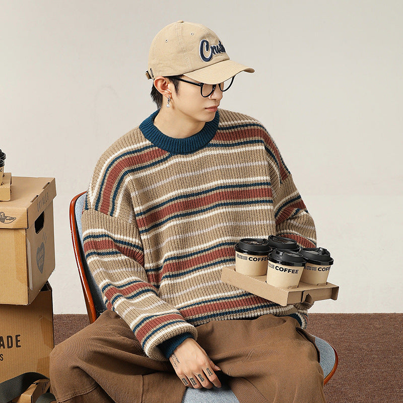 Striped round neck sweater for men