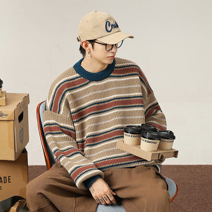 Striped round neck sweater for men