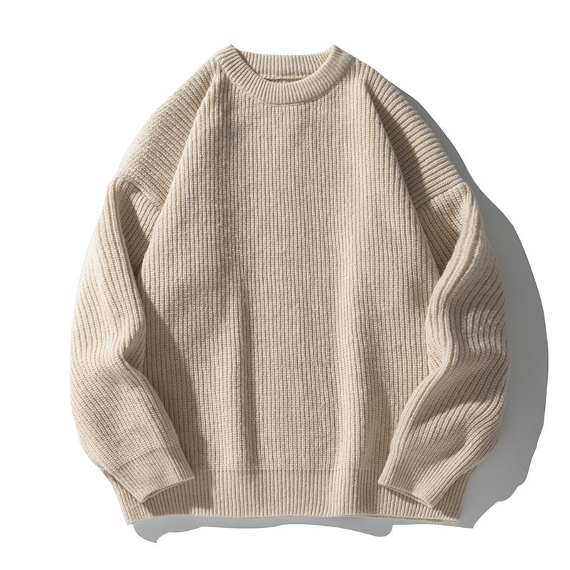 Solid color round neck sweater for men