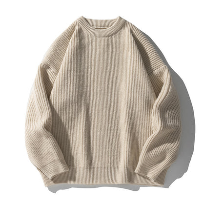 Solid color round neck sweater for men