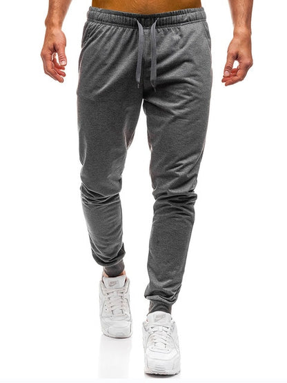 Men Joggers Elastic Waist Long Trousers Brand Fashion Casual Solid Color Fitness Workout Sweatpants Blue Red