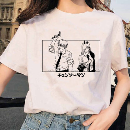 Chainsaw Man Tshirt Women Japanese Anime Pochita T-shirts Gr