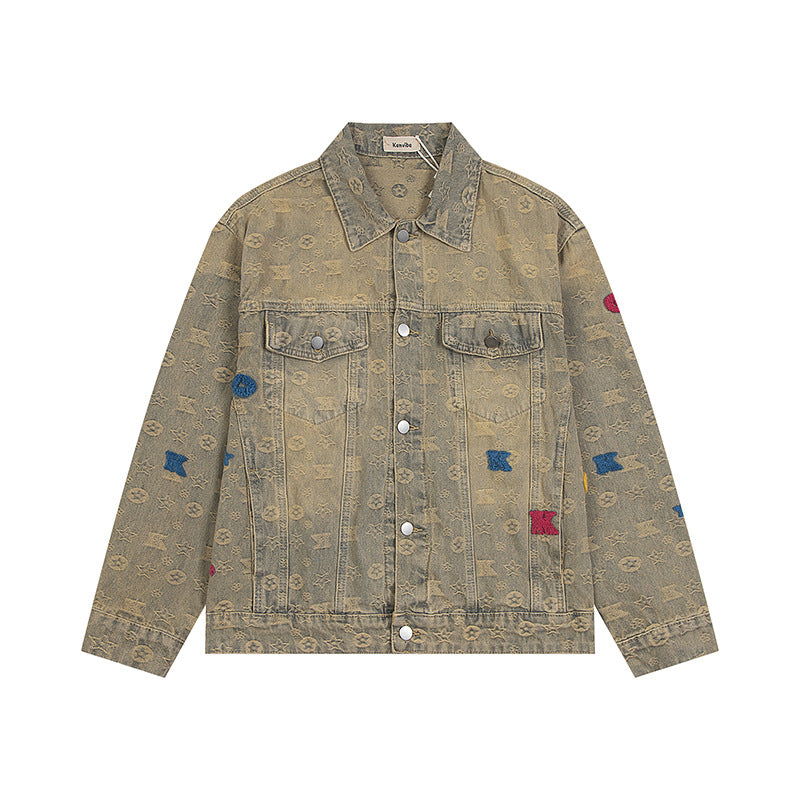 Yellow mud washed denim jacket for men and women