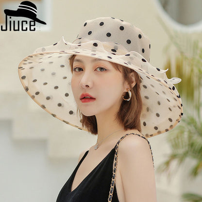 Organza Polka Dot Big Brim Hat Female Wavy Beach Hat Outdoor Sun Hat Summer