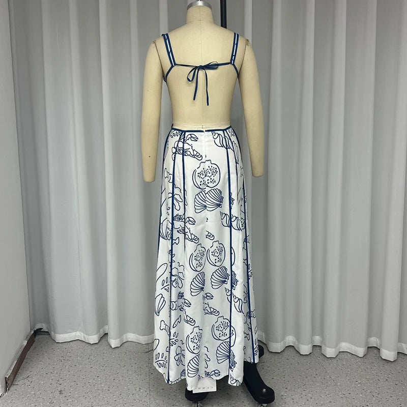 Summer leisure vacation hollowed out print dress