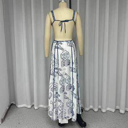 Summer leisure vacation hollowed out print dress