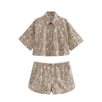 Summer New Product European and American Women's Fashion Short Printed Shirt+Shorts Set